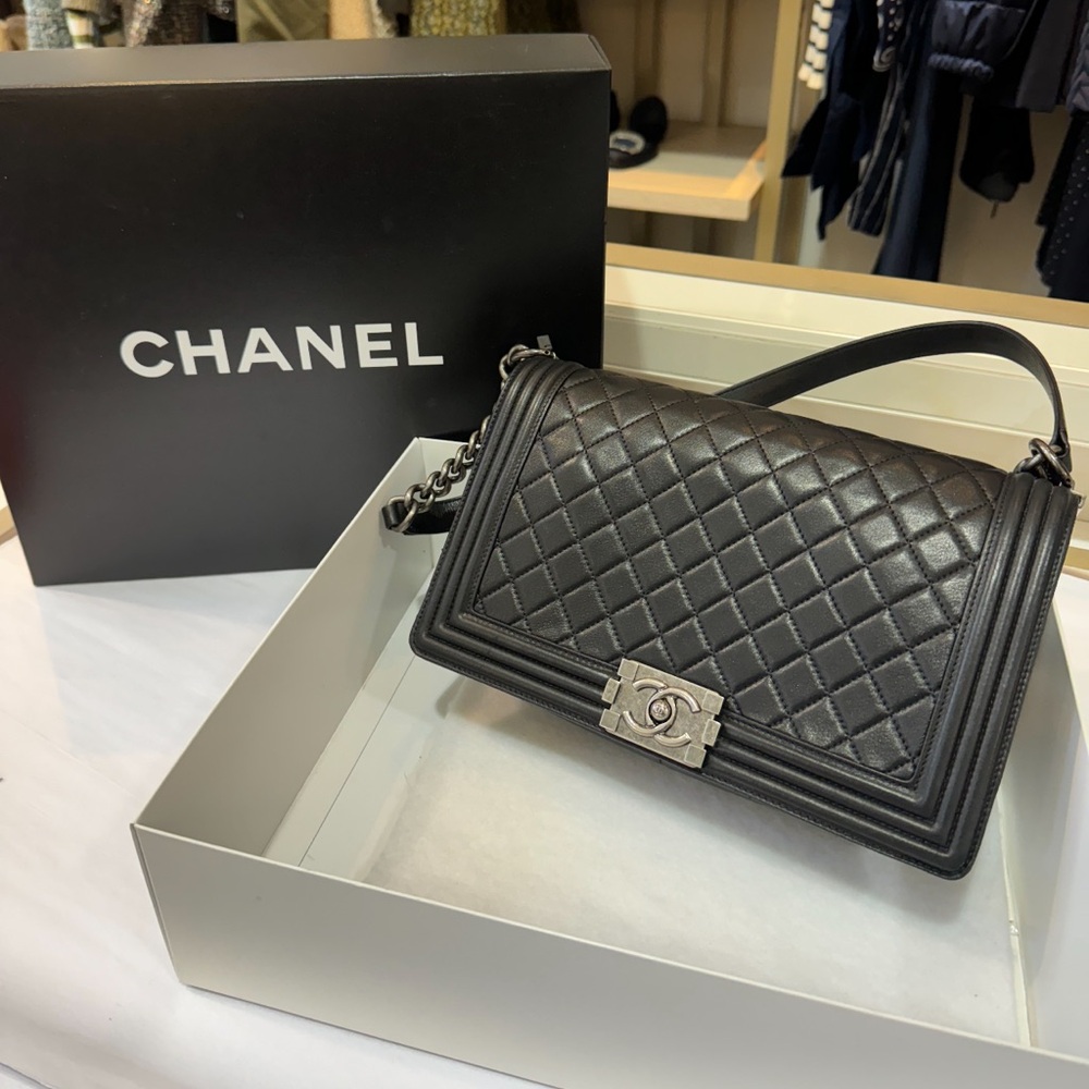 CHANEL™ 2014 BLACK QUILTED LEATHER LARGE BOY BAG